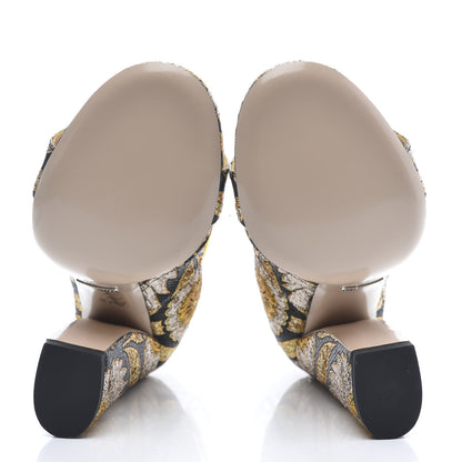 Gucci Brocade Floral Dionysus T-Strap High Heel Sandals 36 Oro 6 of 9