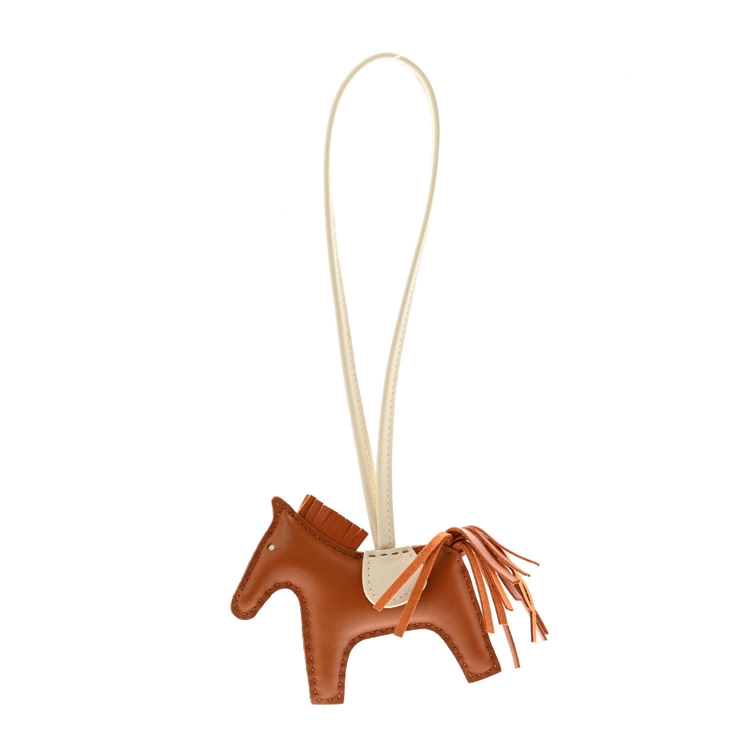 Hermes Milo Lambskin Grigri Rodeo Horse Bag Charm PM Craie Gold Pain D'epice 1 of 5