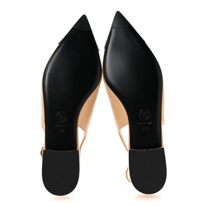 Chanel Goatskin Grosgrain Pointed Toe CC Slingback Flats 39.5 Beige Black 6 of 10