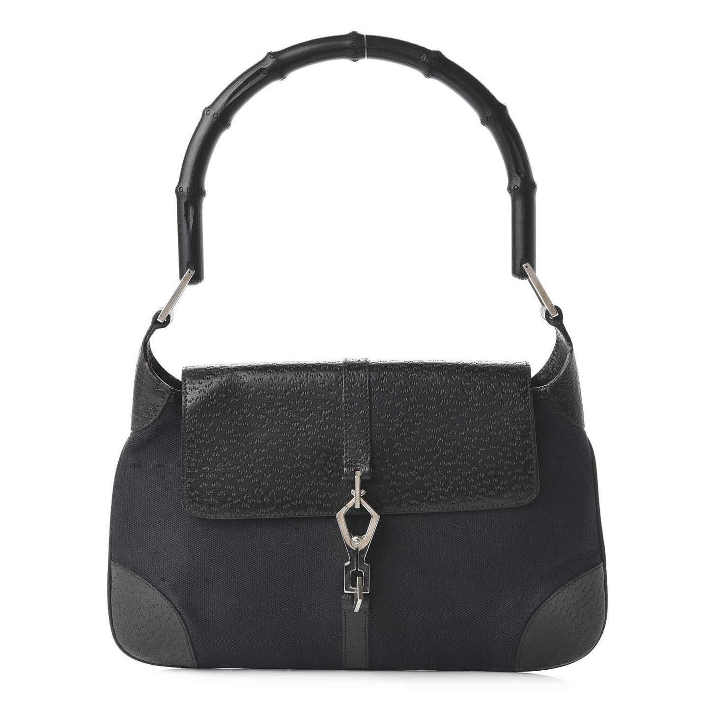 Calfskin Bamboo Handle Jackie O Hobo Black