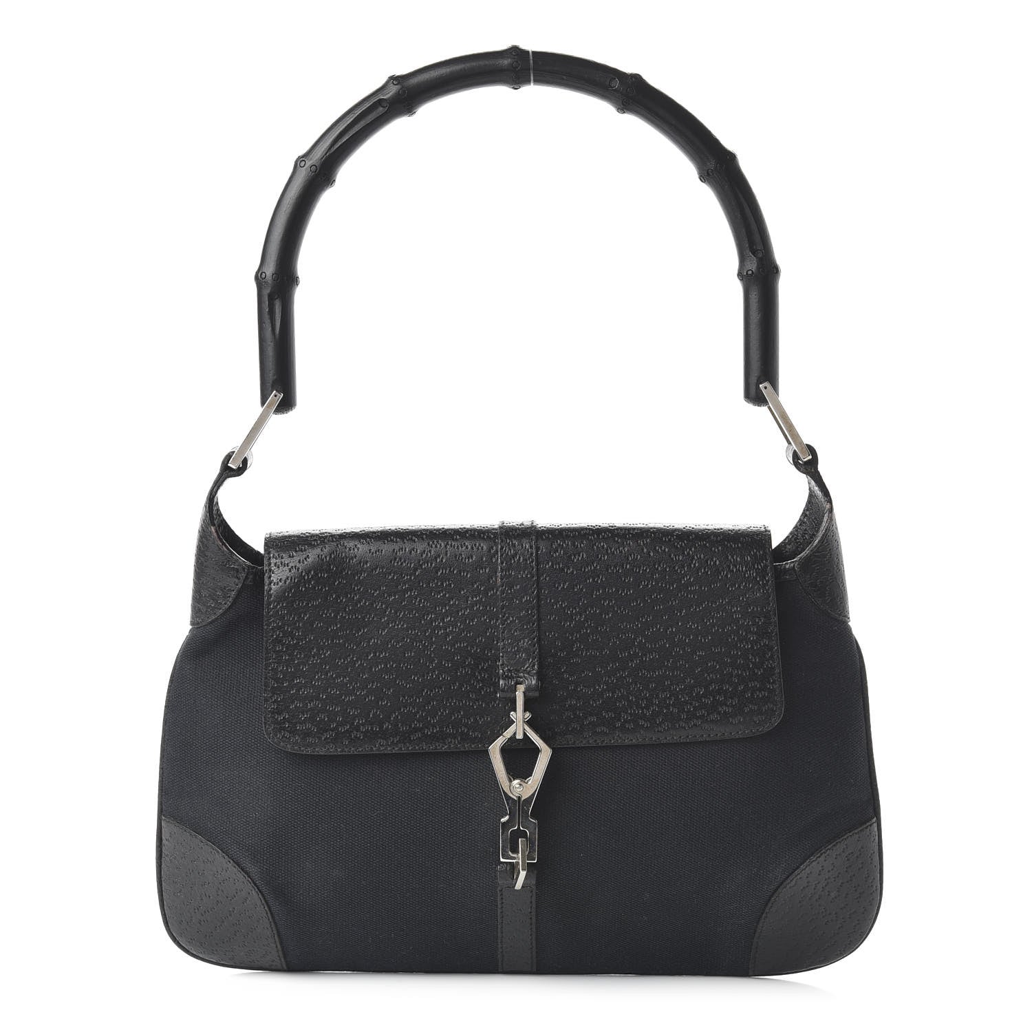 Gucci Calfskin Bamboo Handle Jackie O Hobo Black 2 of 10