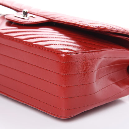 Chanel Caviar Chevron Quilted Jumbo Double Flap Dark Red 9 of 11