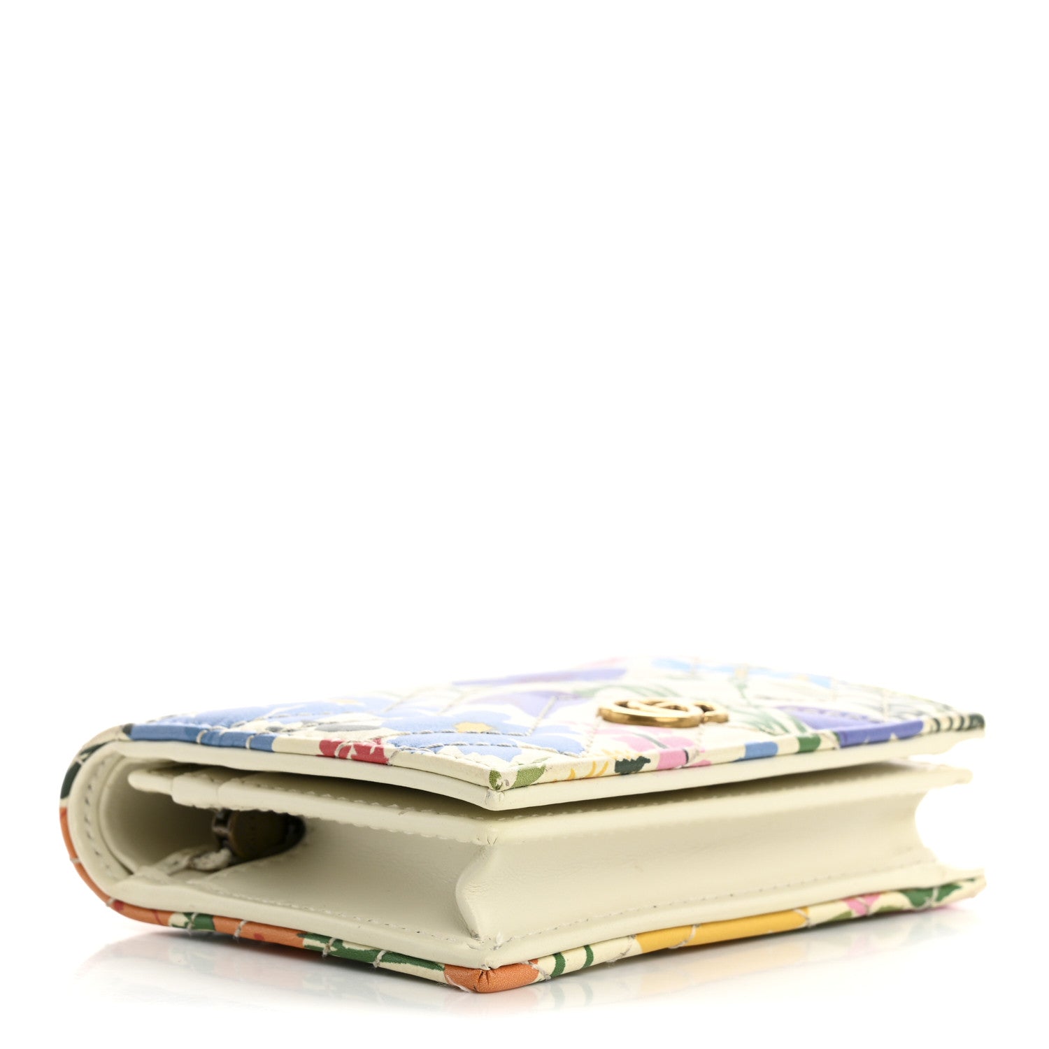 Gucci X KEN SCOTT Calfskin Matelasse Floral Print GG Marmont Card Case Wallet Ivory Pink 4 of 10