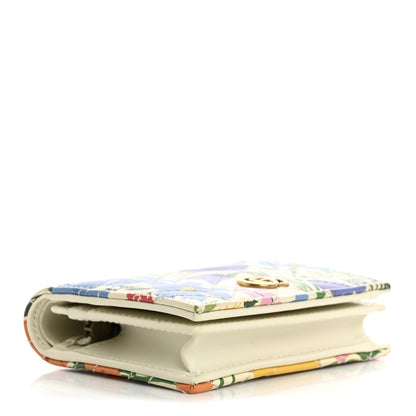Gucci X KEN SCOTT Calfskin Matelasse Floral Print GG Marmont Card Case Wallet Ivory Pink 4 of 10