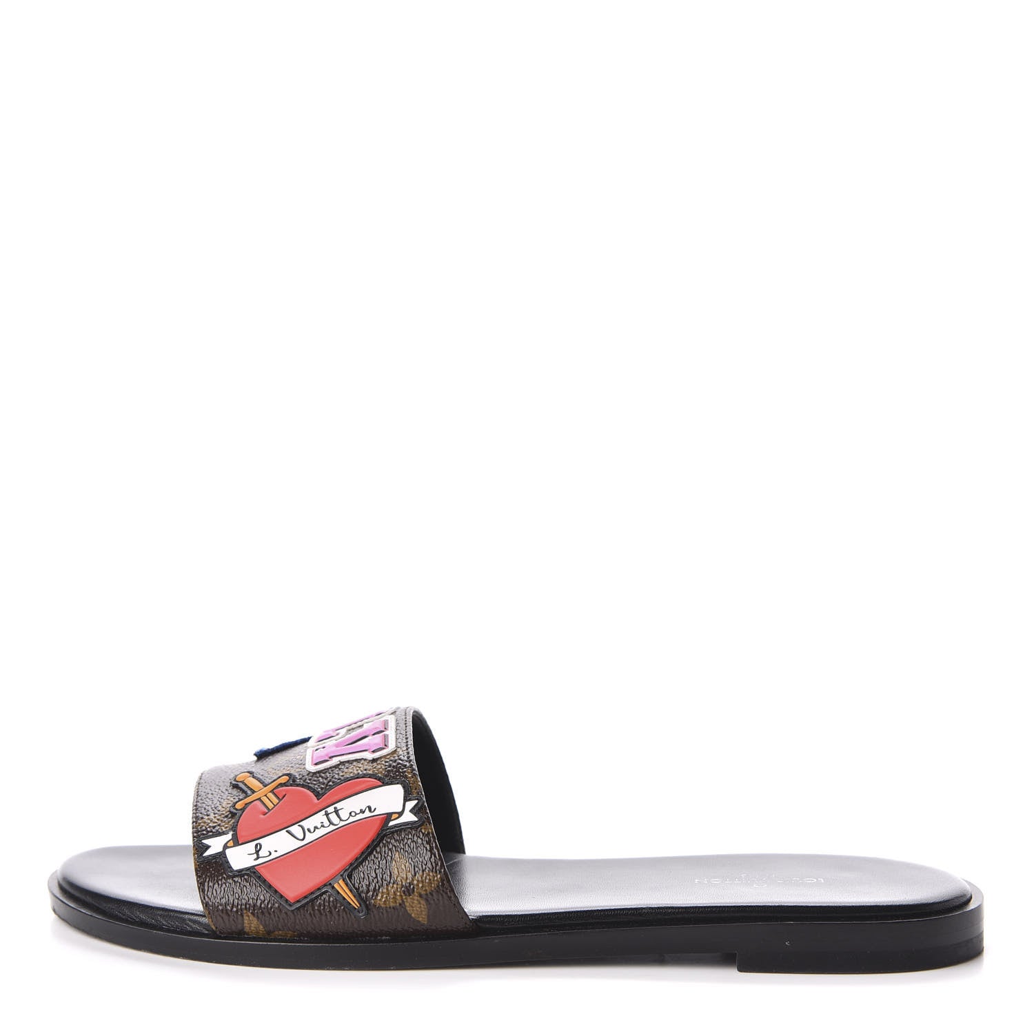 Louis Vuitton Patent Calfskin Monogram LV Black Heart Flat Mules 36 Cacao 1 of 10