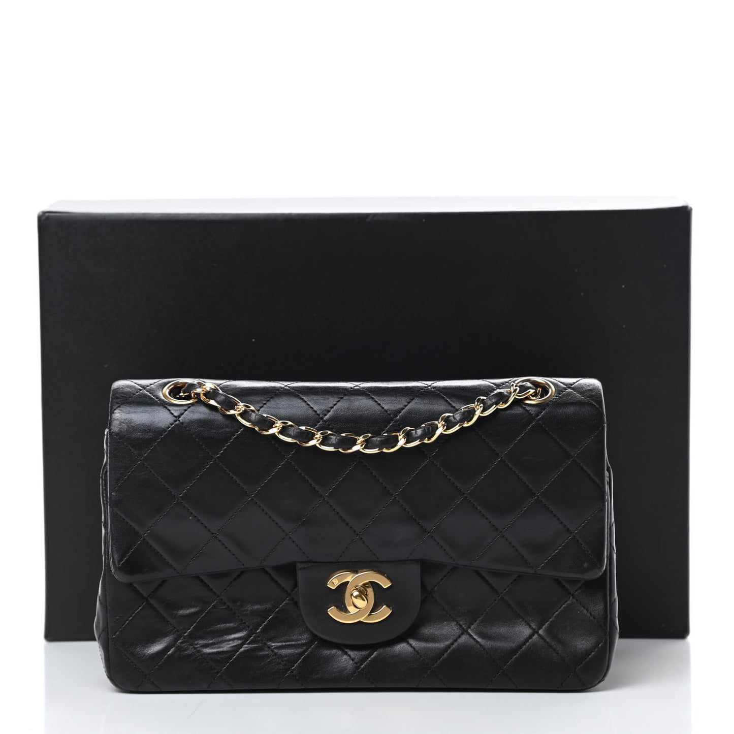 Lambskin Quilted Small Double Flap Black