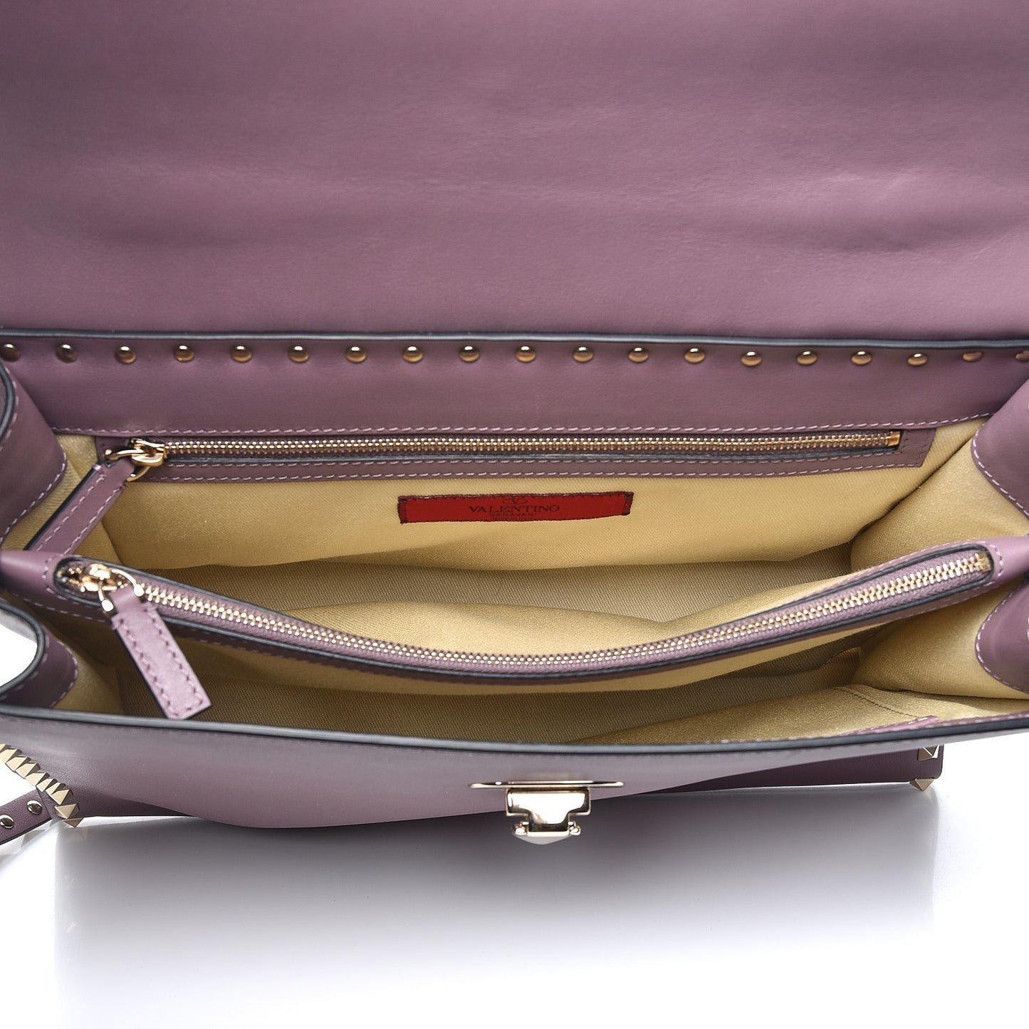 Calfskin Rockstud Single Handle Flap Bag Dark Mauve
