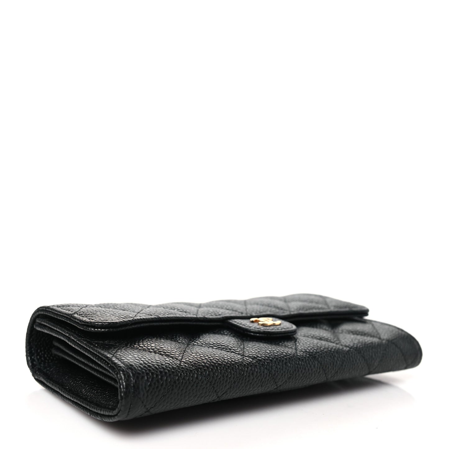 Caviar Quilted Large Gusset Flap Wallet Black