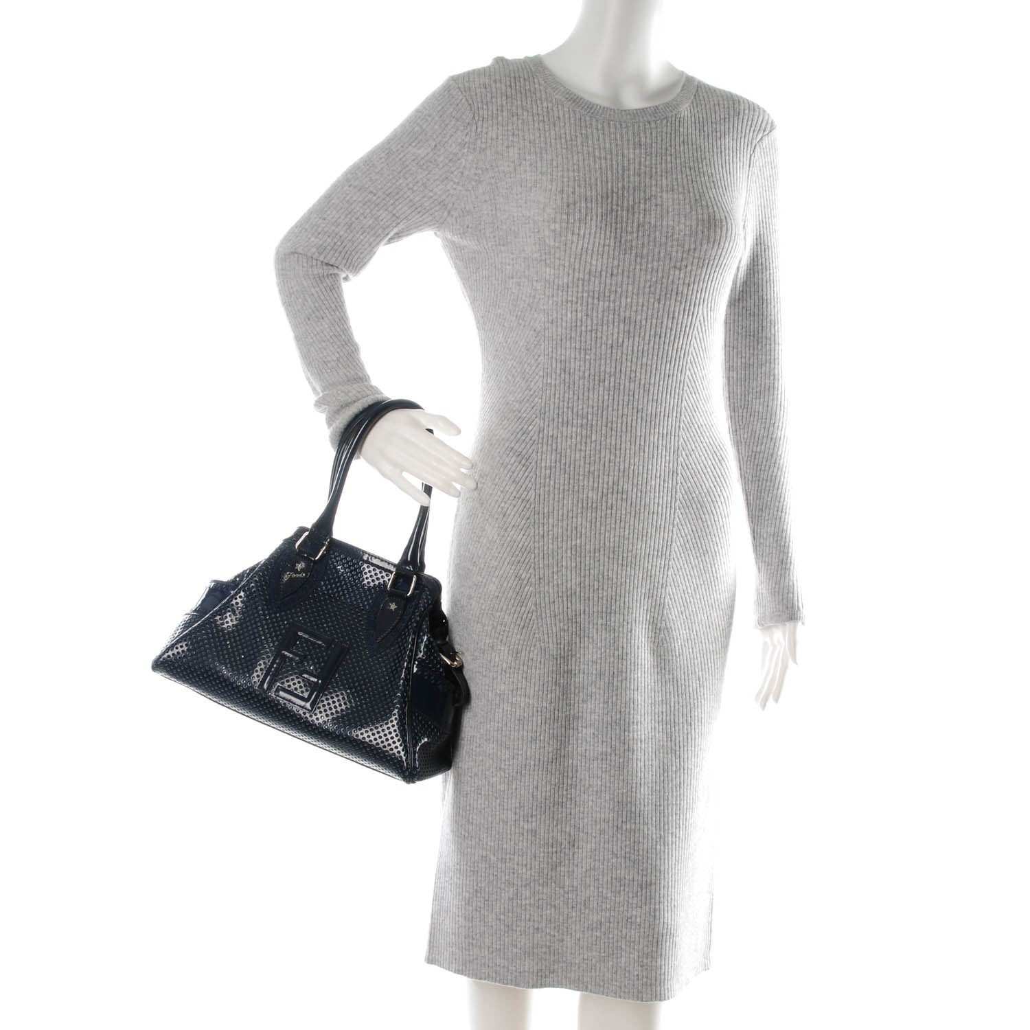 Fendi Nappa Patent Bag De Jour Perforated Tote Navy 2 of 6