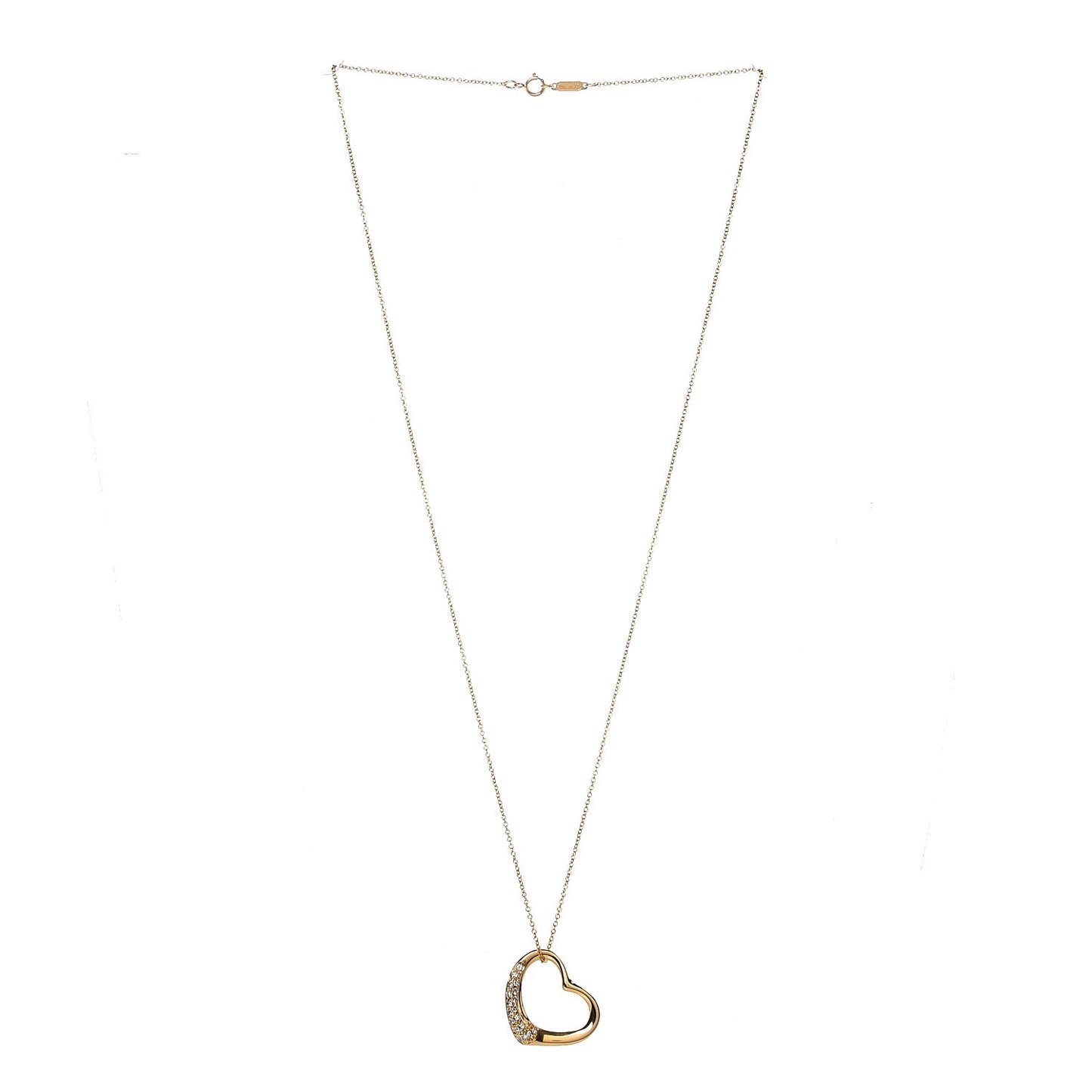 18K Yellow Gold Diamond 22mm Elsa Peretti Open Heart Pendant Necklace
