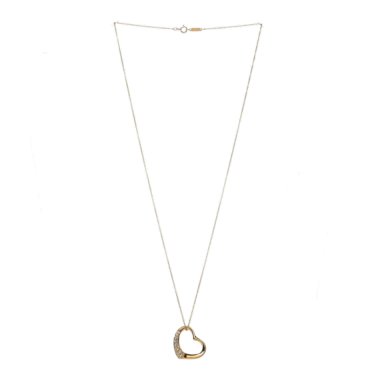 Tiffany 18K Yellow Gold Diamond 22mm Elsa Peretti Open Heart Pendant Necklace 3 of 7