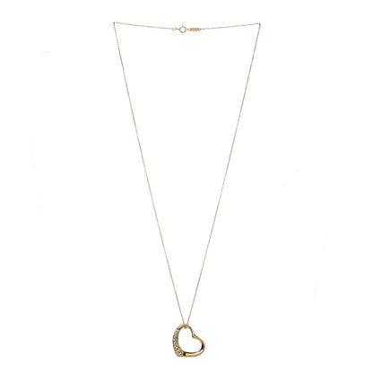 Tiffany 18K Yellow Gold Diamond 22mm Elsa Peretti Open Heart Pendant Necklace 3 of 7