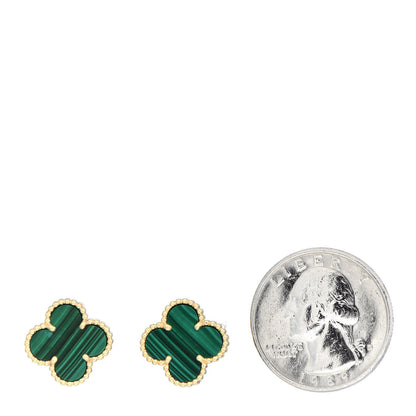 Van Cleef & Arpels 18K Yellow Gold Malachite Vintage Alhambra Earrings 2 of 5