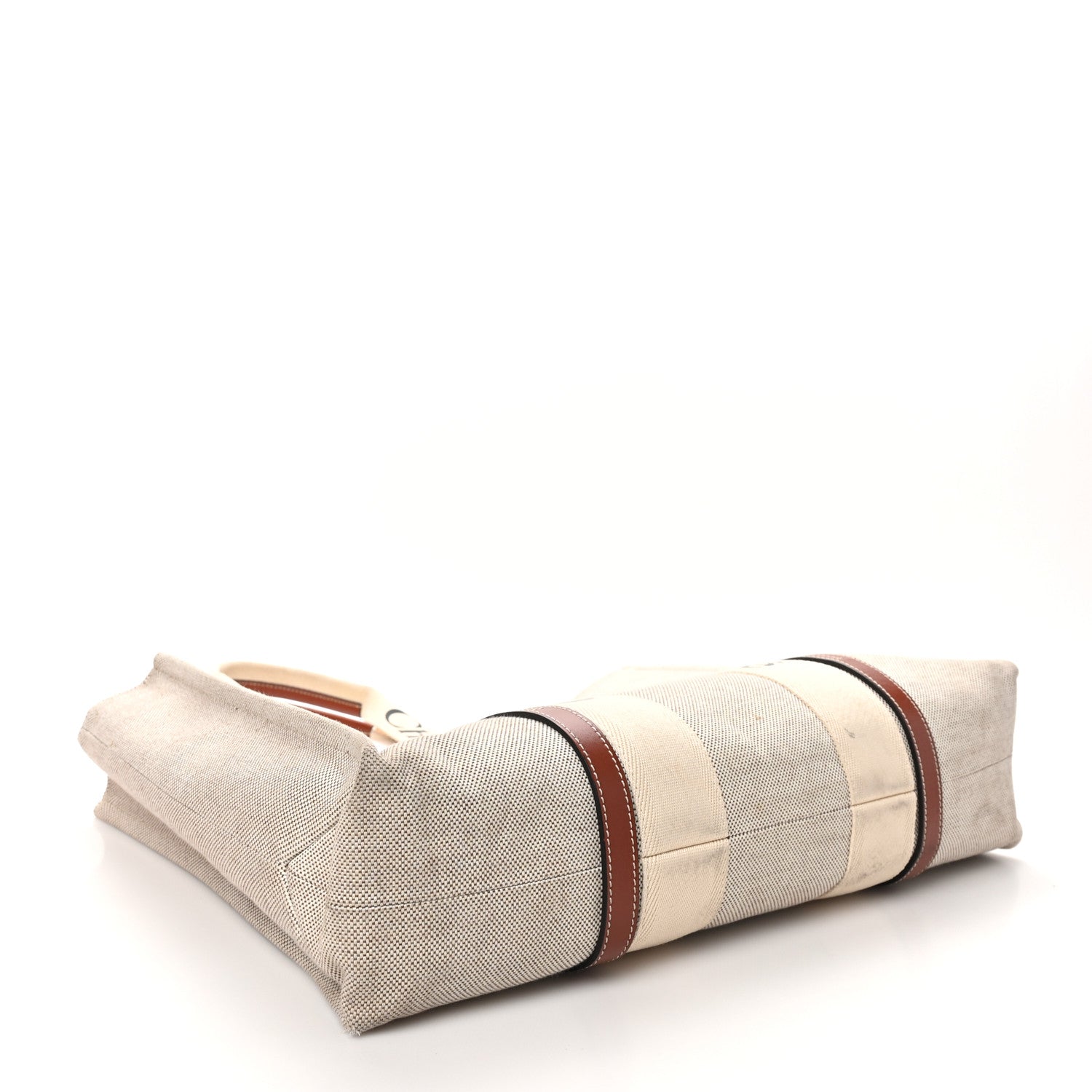 Chloe Cotton Calfskin Large Woody Ribbon Tote White Brown 4 of 11
