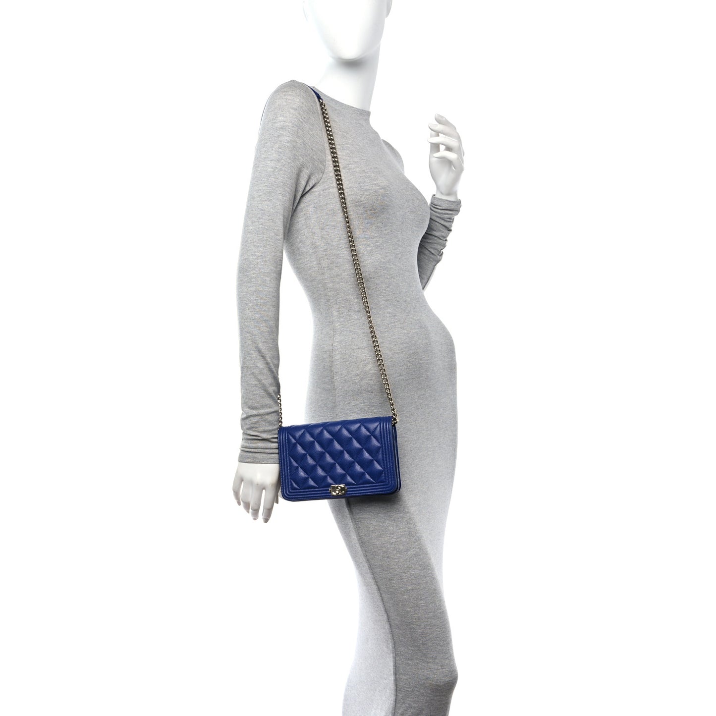 Caviar Quilted Boy Wallet On Chain WOC Blue
