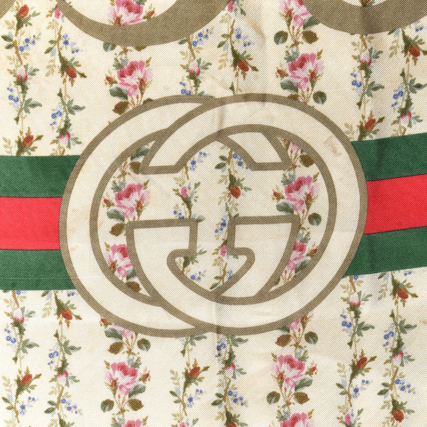 Silk Twill Gucci Rose Series Square Scarf Ivory Black