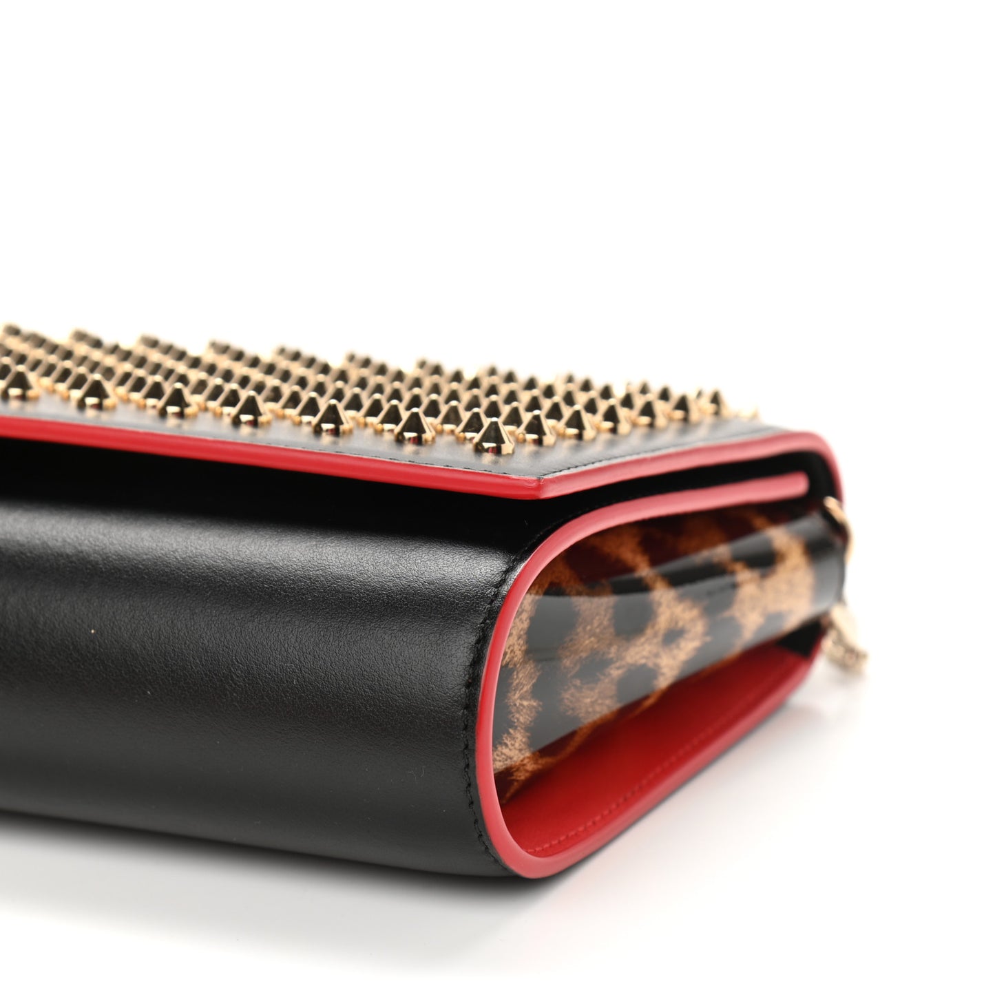 Calfskin Patent Leopard Spikes Paloma Clutch Black