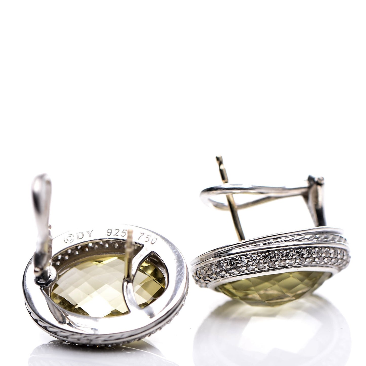 Sterling Silver 18K Yellow Gold Diamond 14mm Lemon Citrine Oval Earrings