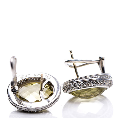 David Yurman Sterling Silver 18K Yellow Gold Diamond 14mm Lemon Citrine Oval Earrings 3 of 3