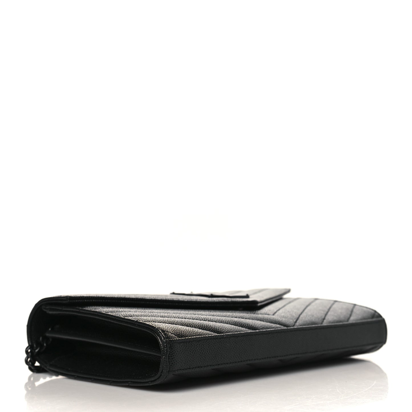 Grain De Poudre Matelasse Chevron Monogram Monochrome Chain Wallet Black