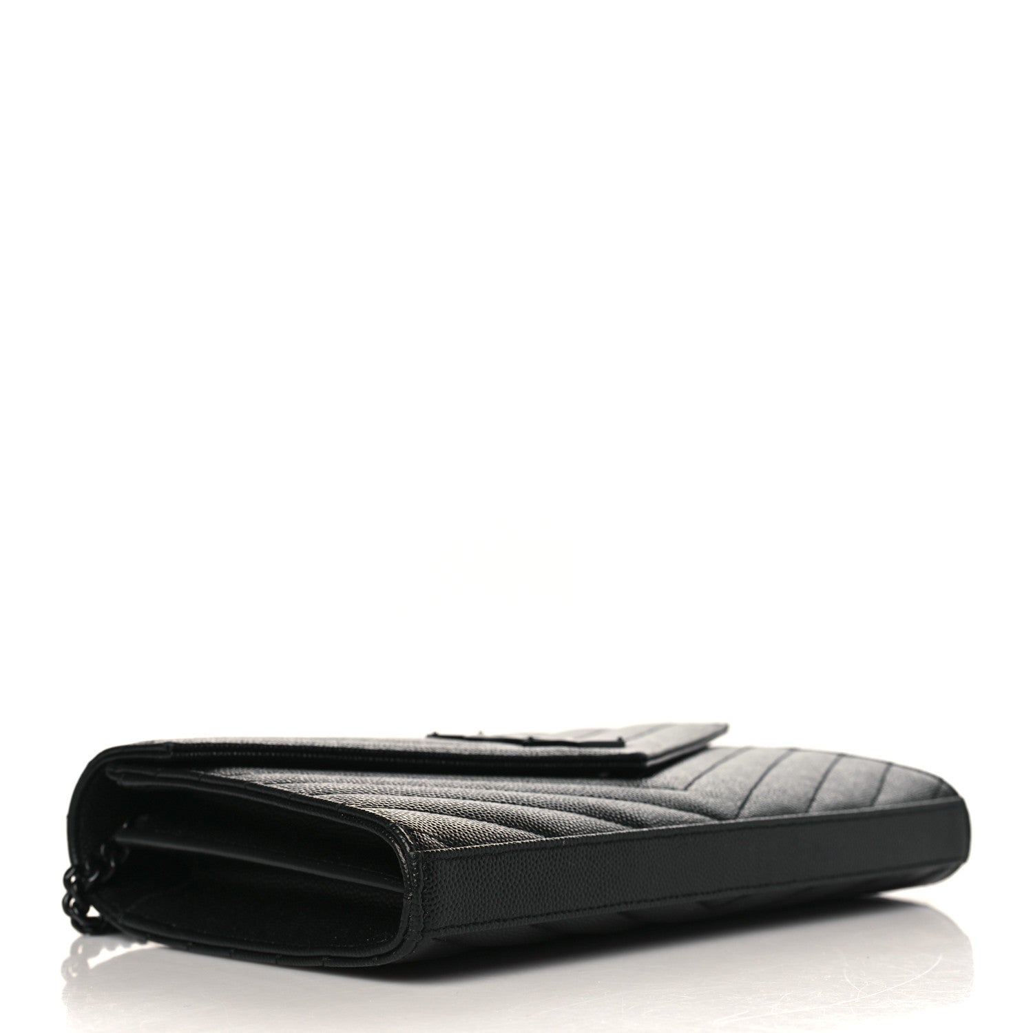 Saint Laurent Grain De Poudre Matelasse Chevron Monogram Monochrome Chain Wallet Black 3 of 9