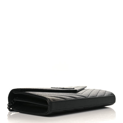 Saint Laurent Grain De Poudre Matelasse Chevron Monogram Monochrome Chain Wallet Black 3 of 9