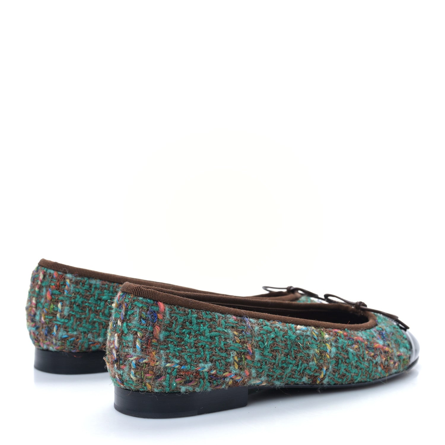 Chanel Tweed Patent Cap Toe Ballerina Flats 36.5 Green Black 4 of 8