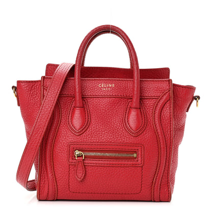 Celine Drummed Calfskin Nano Luggage Red 1 of 11