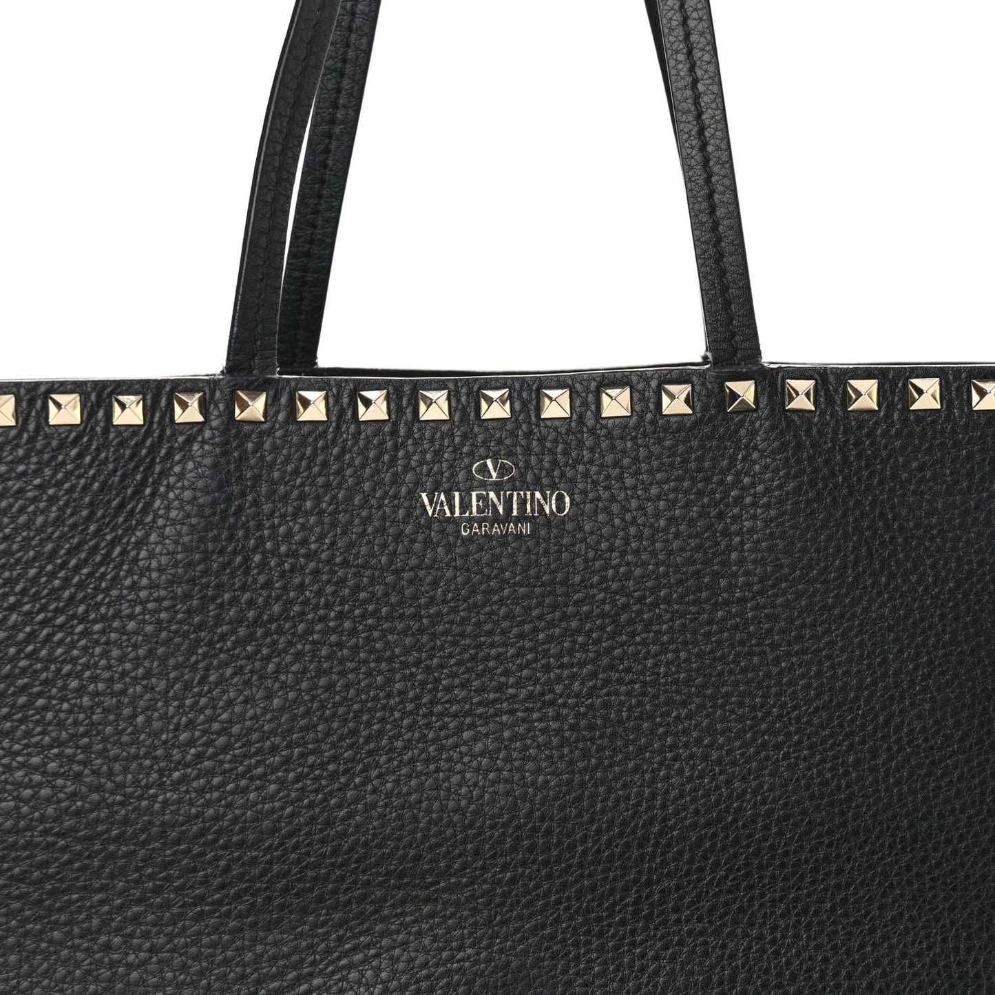 Grained Calfskin Rockstud Shoulder Tote Black