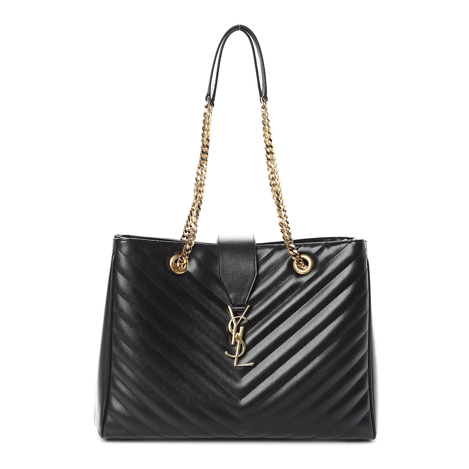 Saint Laurent Grain De Poudre Matelasse Chevron Monogram Shopping Bag Black 1 of 8