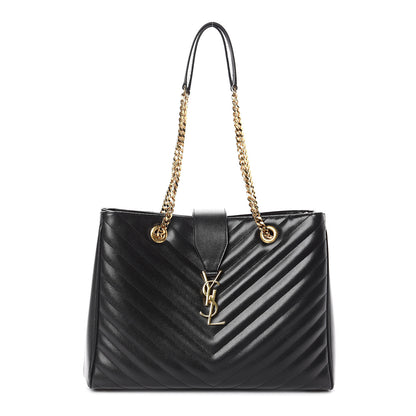 Saint Laurent Grain De Poudre Matelasse Chevron Monogram Shopping Bag Black 1 of 8