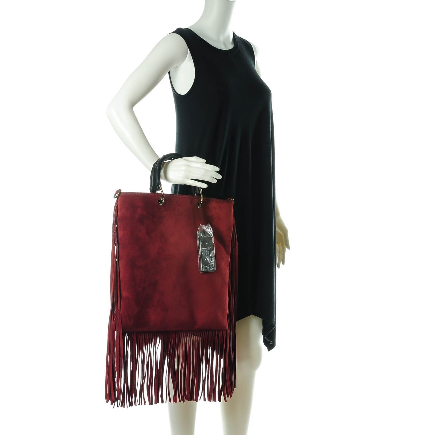Suede Bamboo Fringe Small Shopper Tote Claret