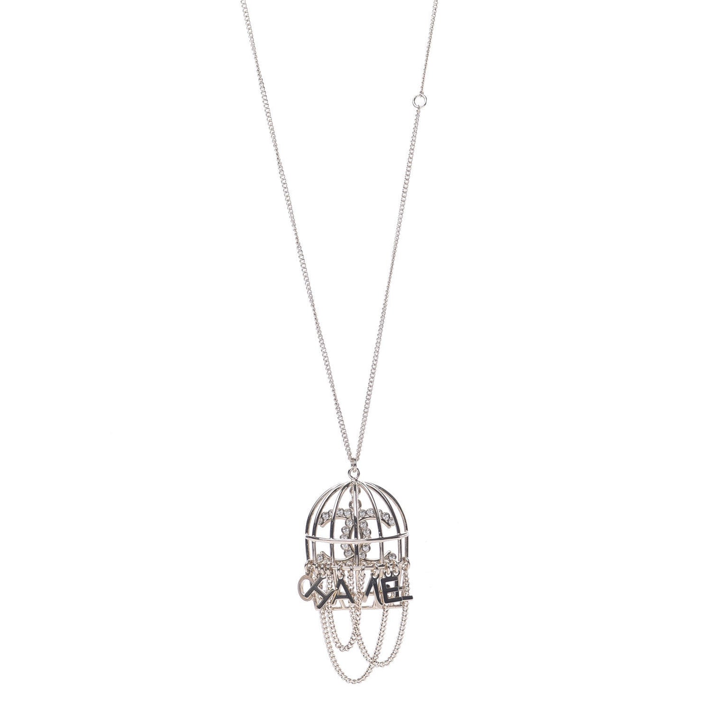 Metal Crystal Logo Bird Cage Necklace Gold