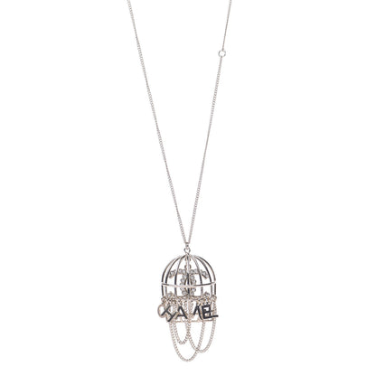 Chanel Metal Crystal Logo Bird Cage Necklace Gold 1 of 6
