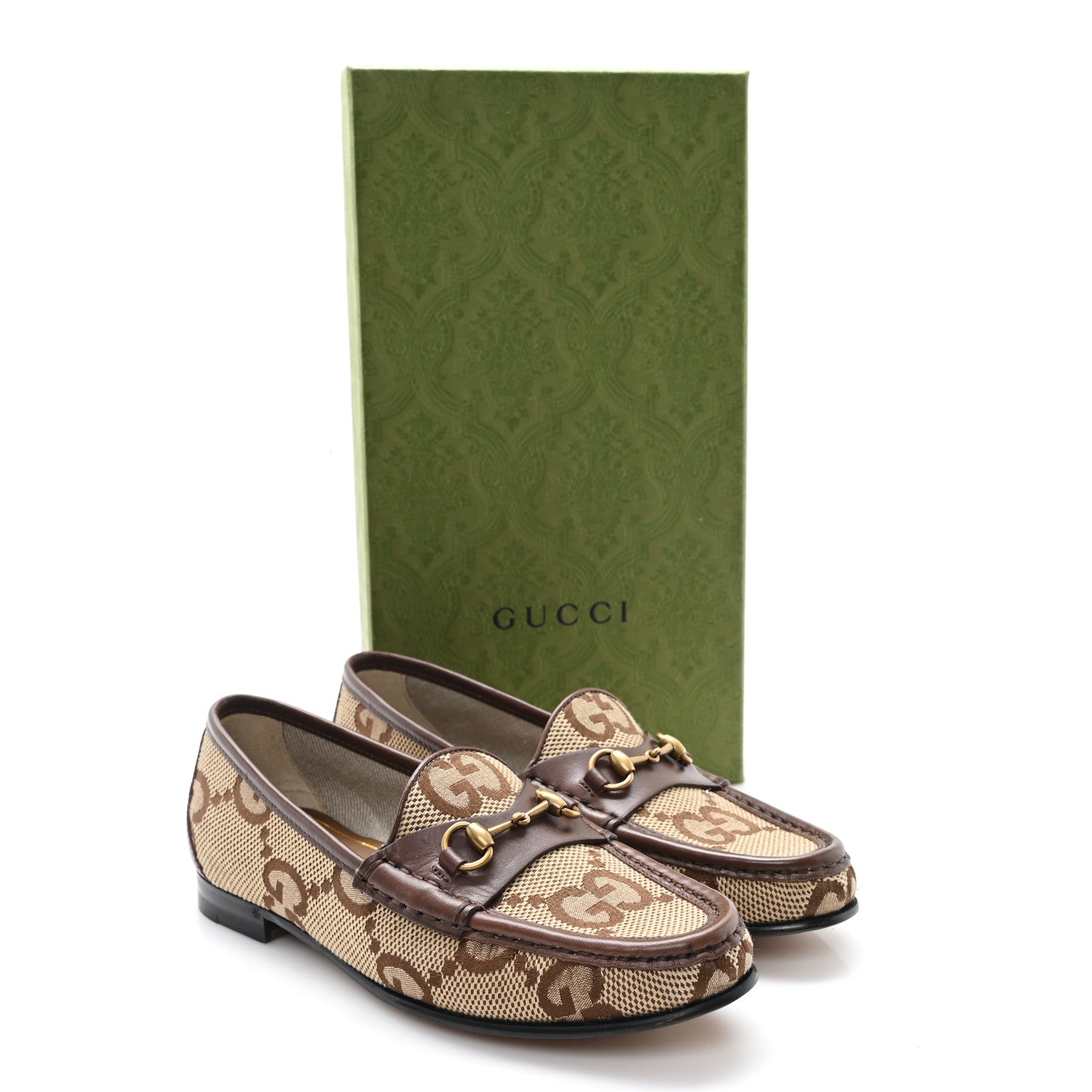 Gucci Monogram Jumbo GG Malaga Kid Horsebit Womens Jordaan Loafers 36.5 Beige Ebony New Acero 9 of 9
