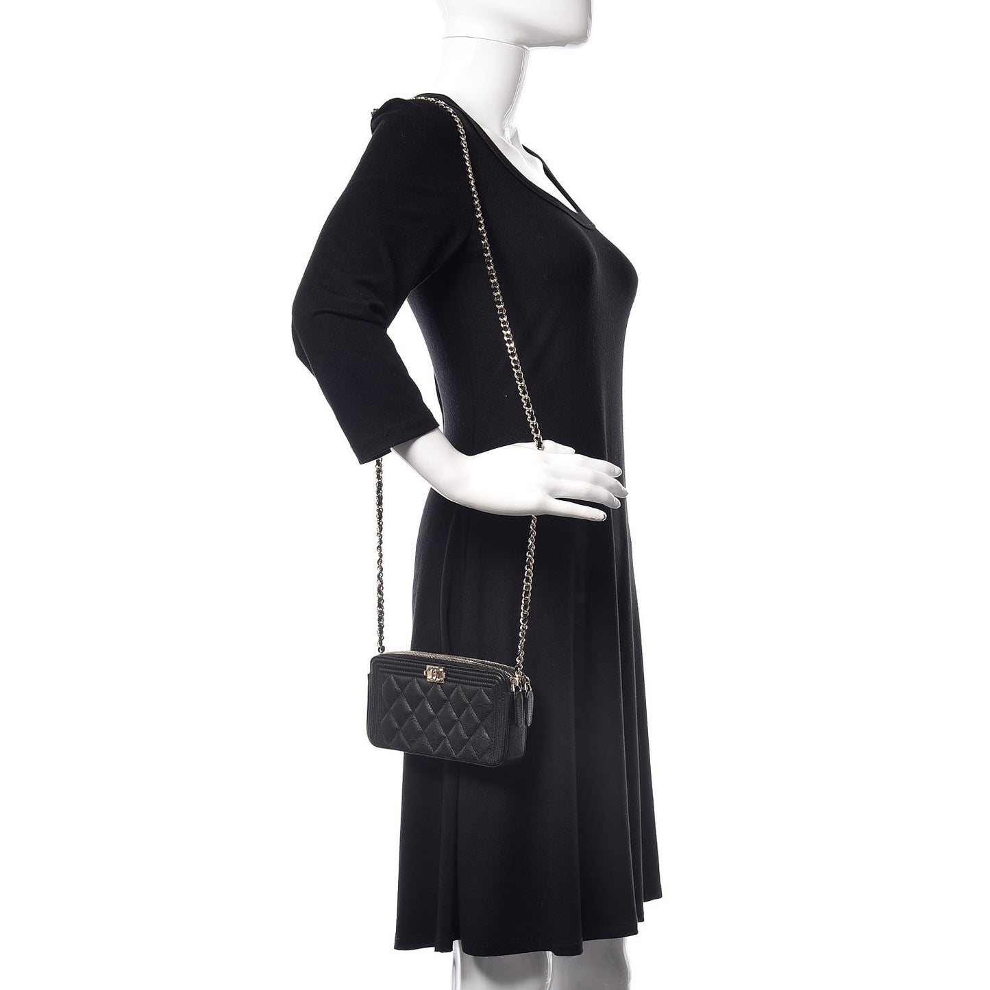 Caviar Quilted Small Boy Clutch With Chain Black