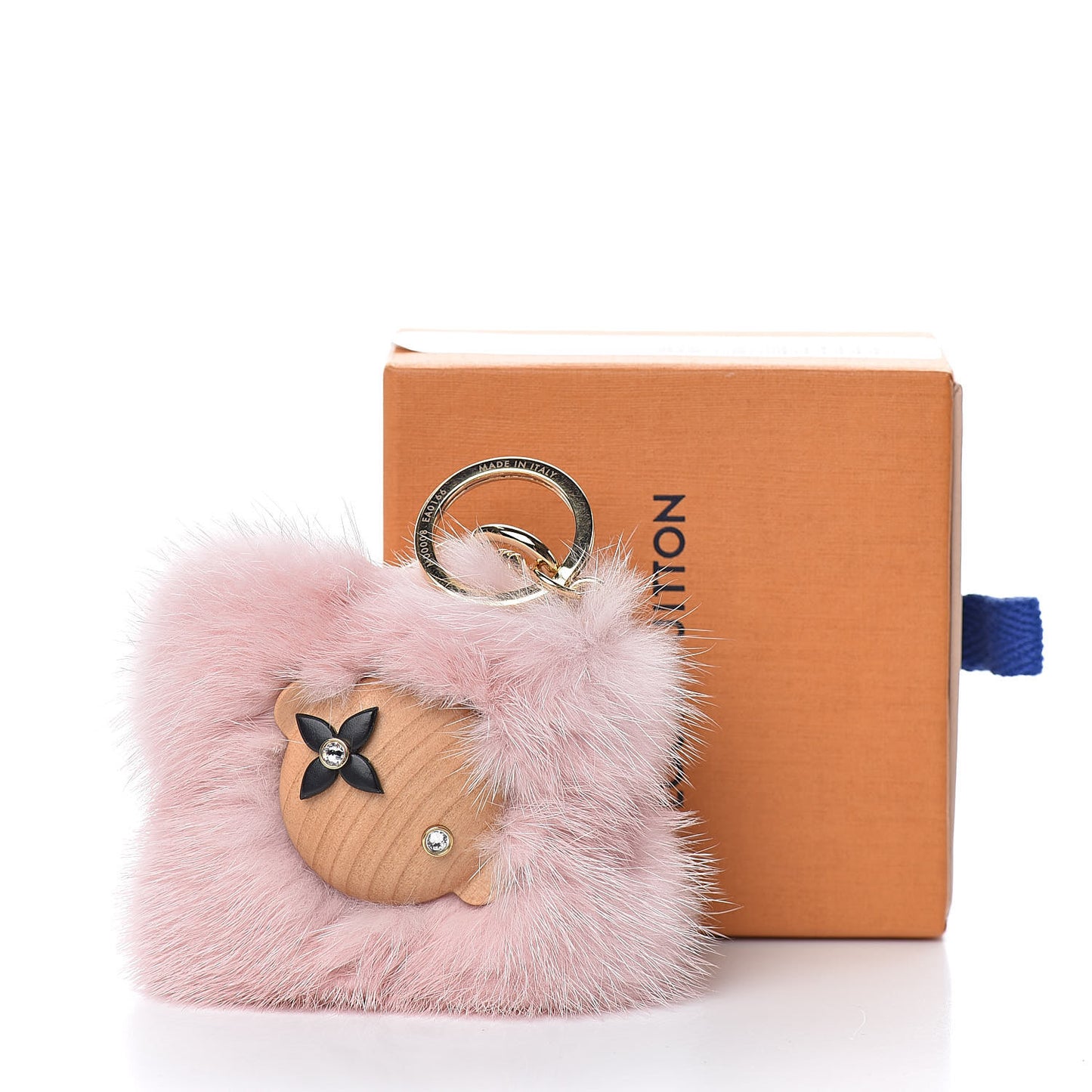 Pear Wood Mink Fur Vivienne Doudou Bag Charm Key Holder Light Pink