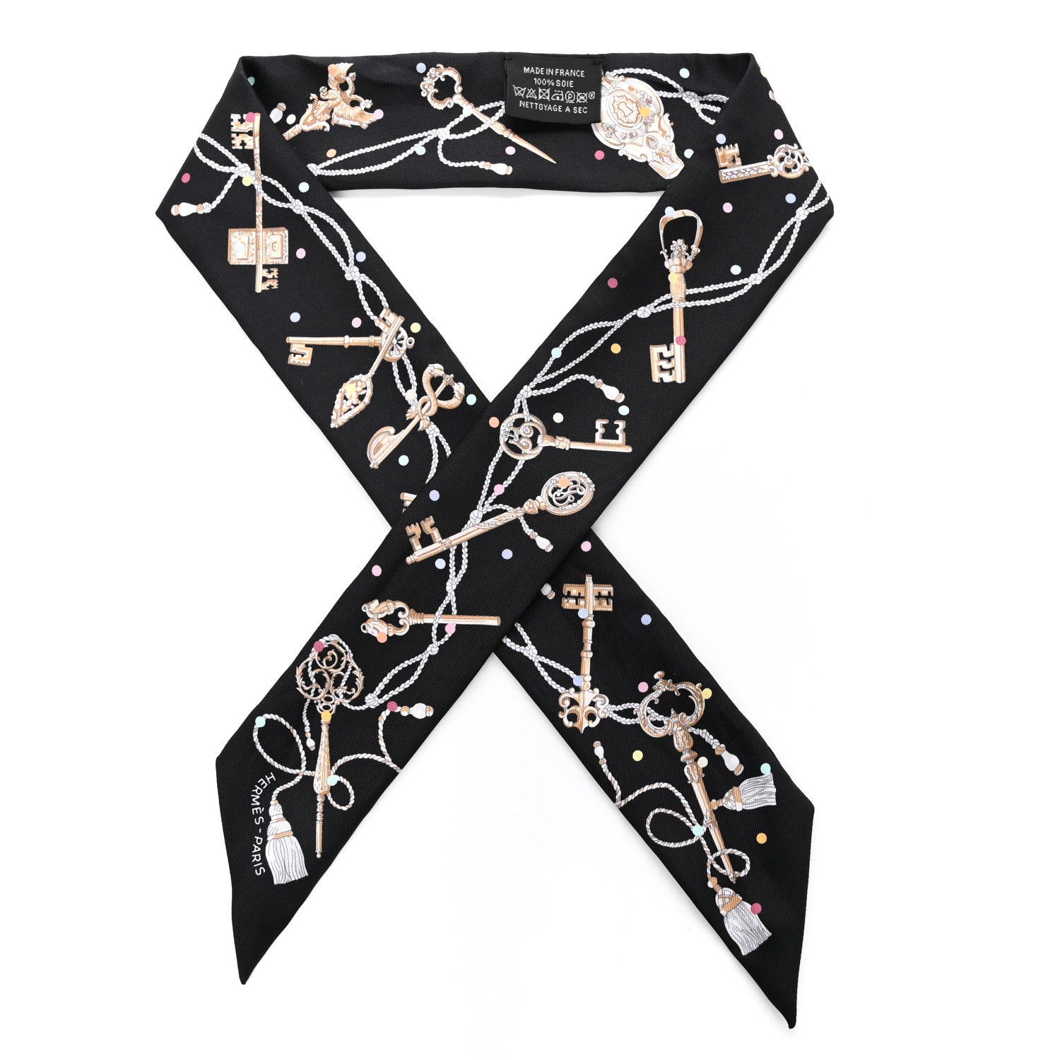 Hermes Silk Les Cles A Pois Twilly Black Beige Rose Multicolor 1 of 4