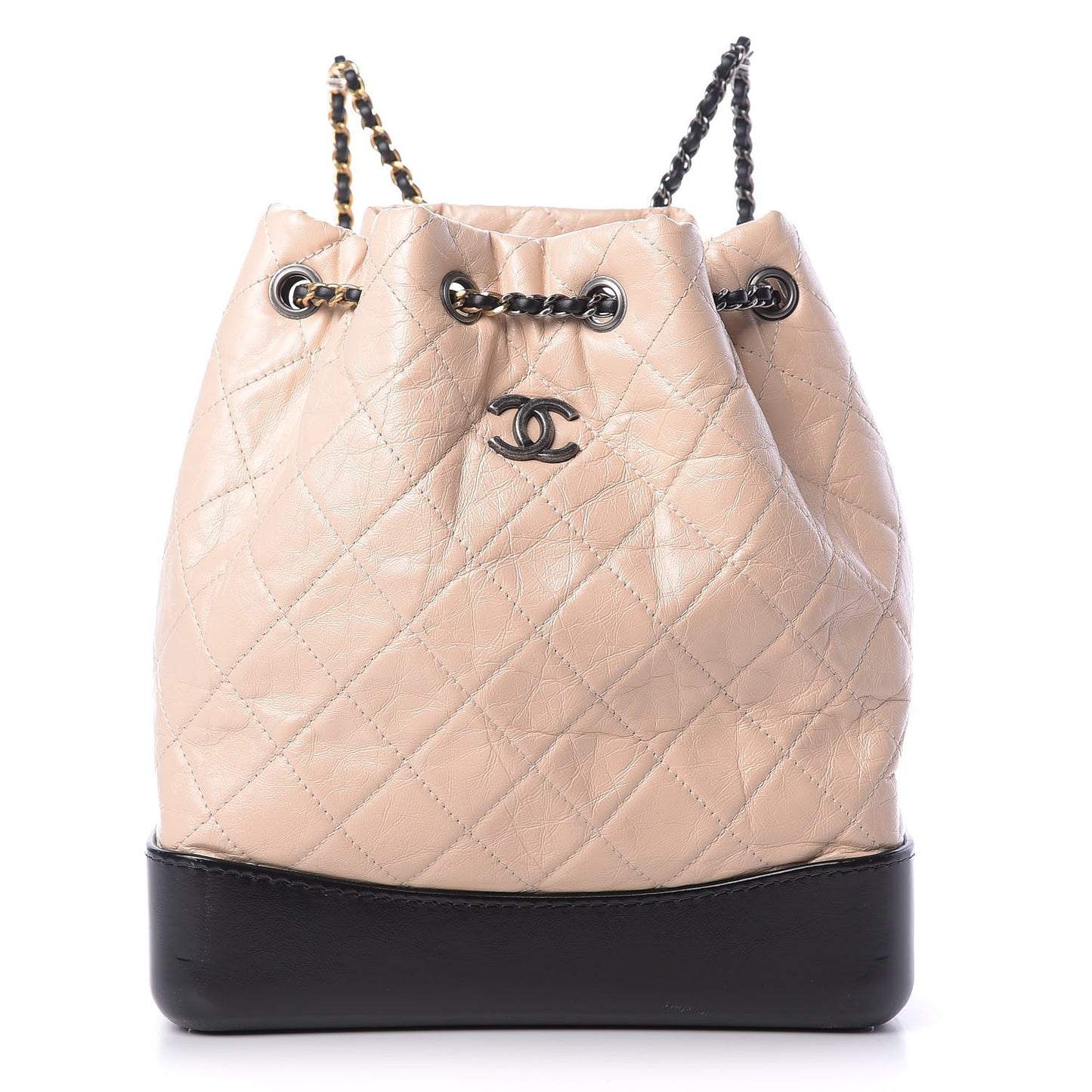 Aged Calfskin Quilted Gabrielle Backpack Beige Black