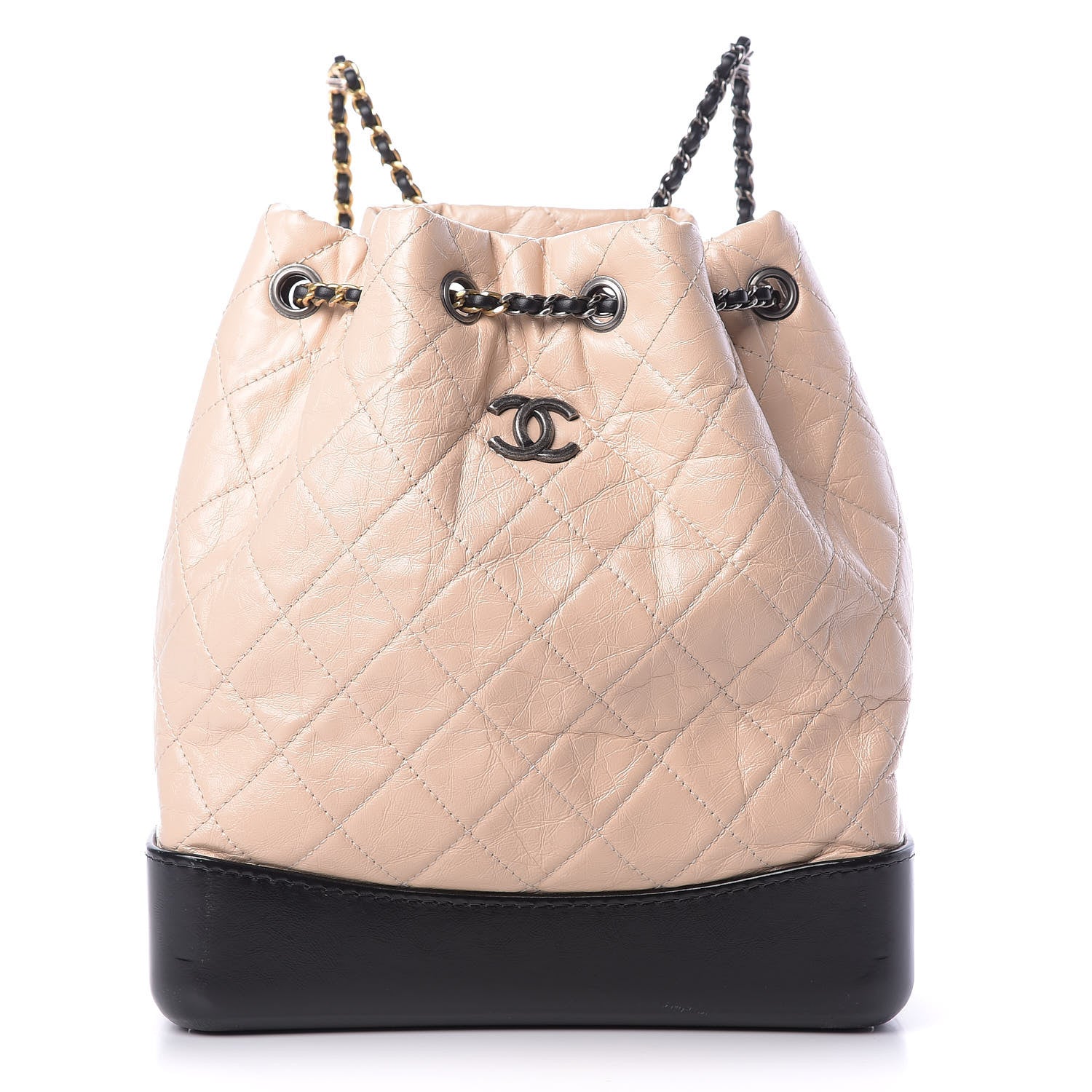Chanel Aged Calfskin Quilted Gabrielle Backpack Beige Black 1 of 8