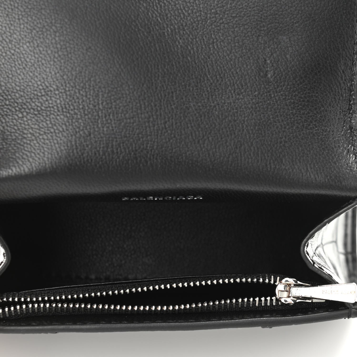 Balenciaga Shiny Calfskin Monochrome Crocodile Embossed Hourglass Chain Cardholder Black 5 of 13