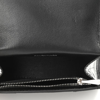 Balenciaga Shiny Calfskin Monochrome Crocodile Embossed Hourglass Chain Cardholder Black 5 of 13