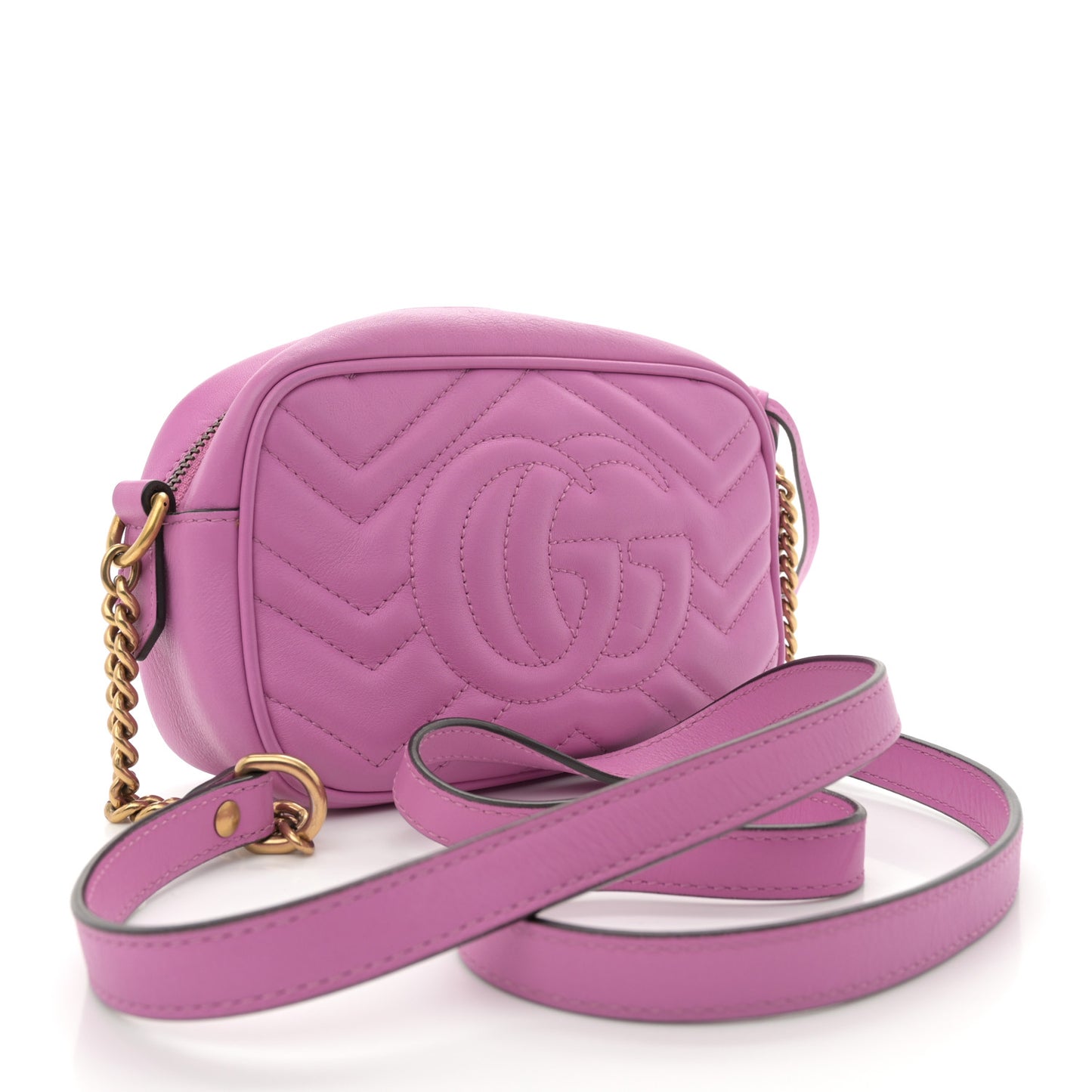 Calfskin Matelasse Mini GG Marmont Chain Shoulder Bag Candy Mousse