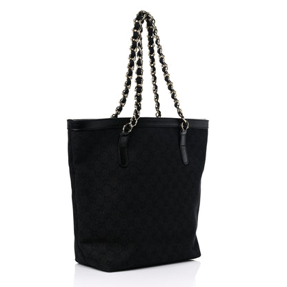 Gucci Denim Monogram Chain Bucket Tote Black 3 of 13