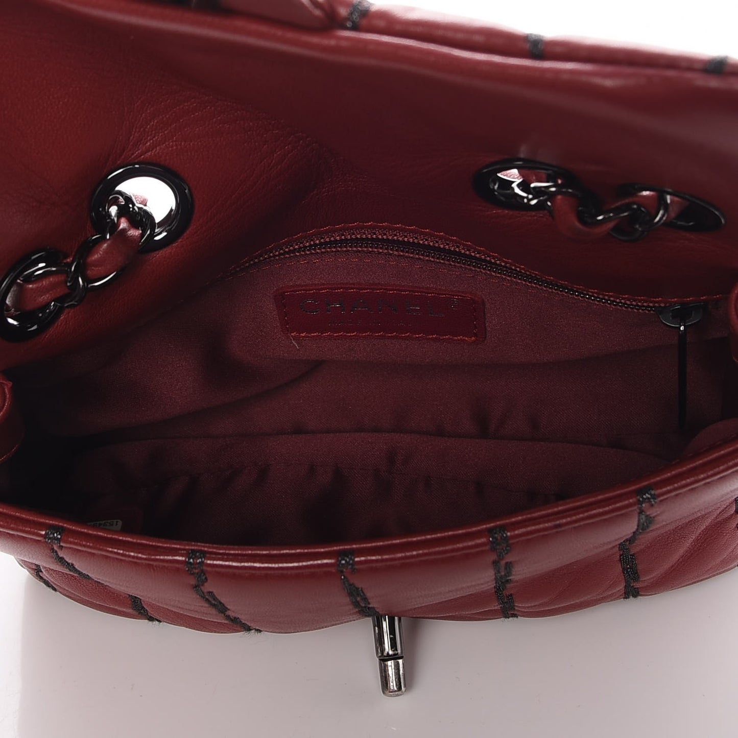 Lambskin Vertical Stitch Mini Flap Dark Red