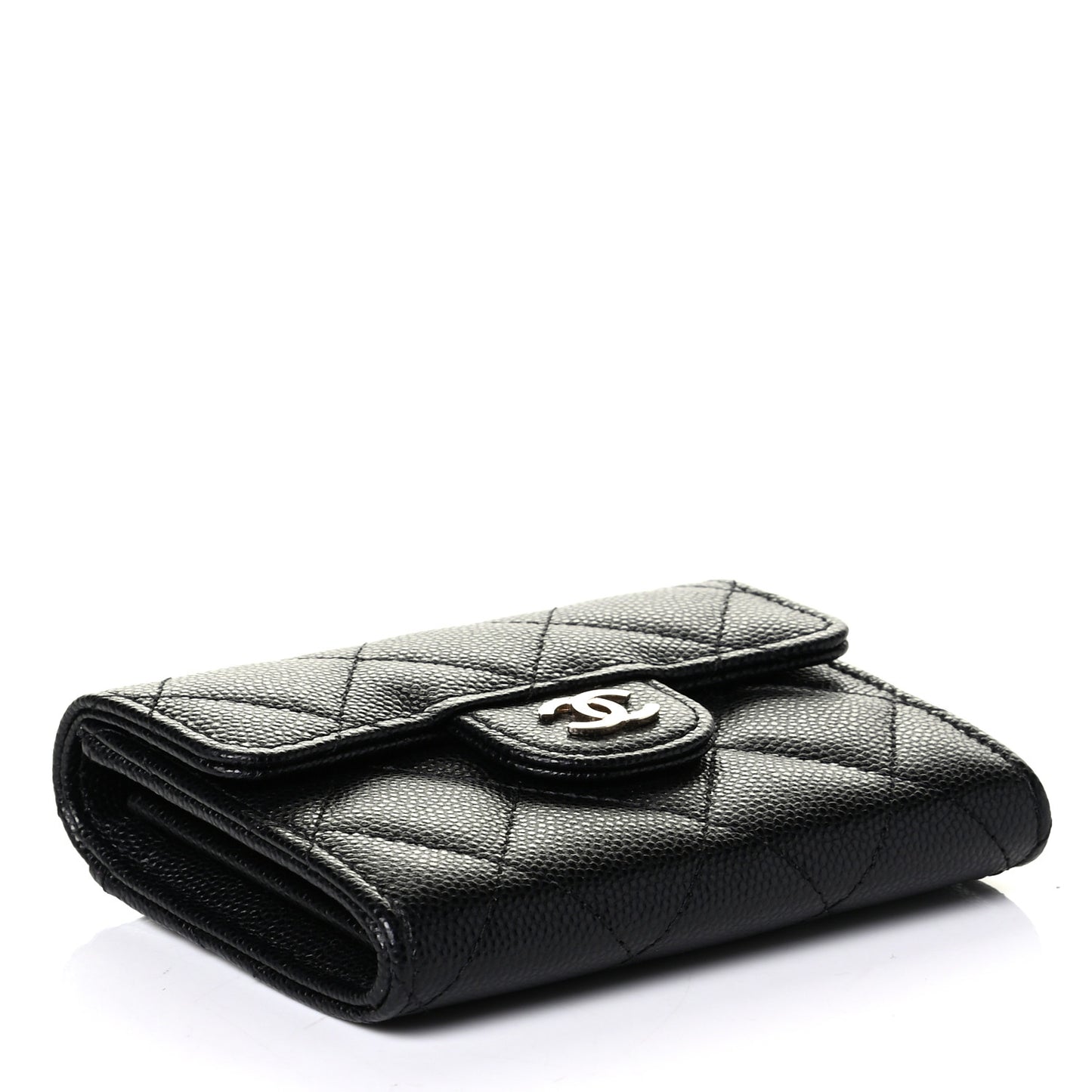 Caviar Quilted Flap Card Holder Wallet Black