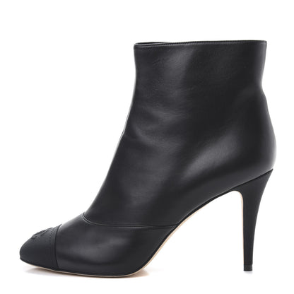Chanel Lambskin Grosgrain Cap Toe Short Ankle Boots 40.5 Black 1 of 9