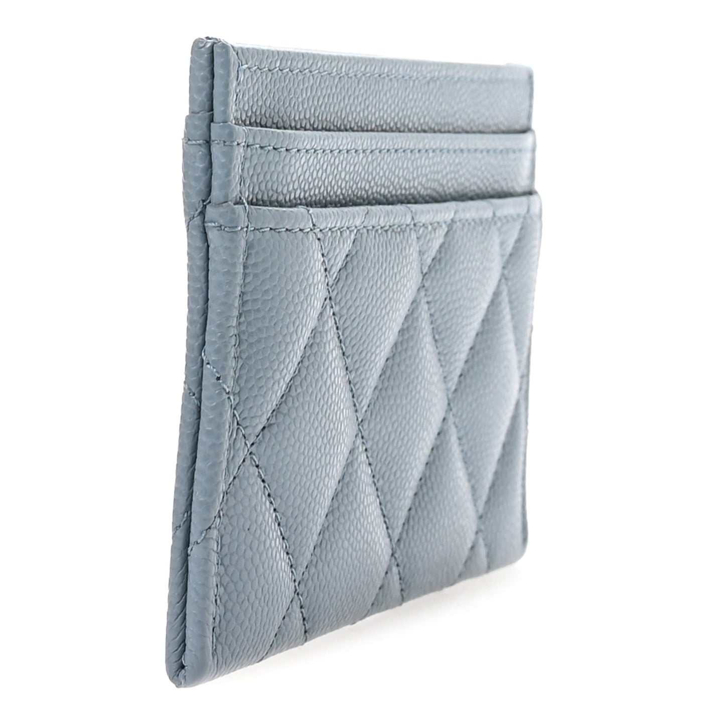 Caviar Quilted Crystal Card Holder Light Blue