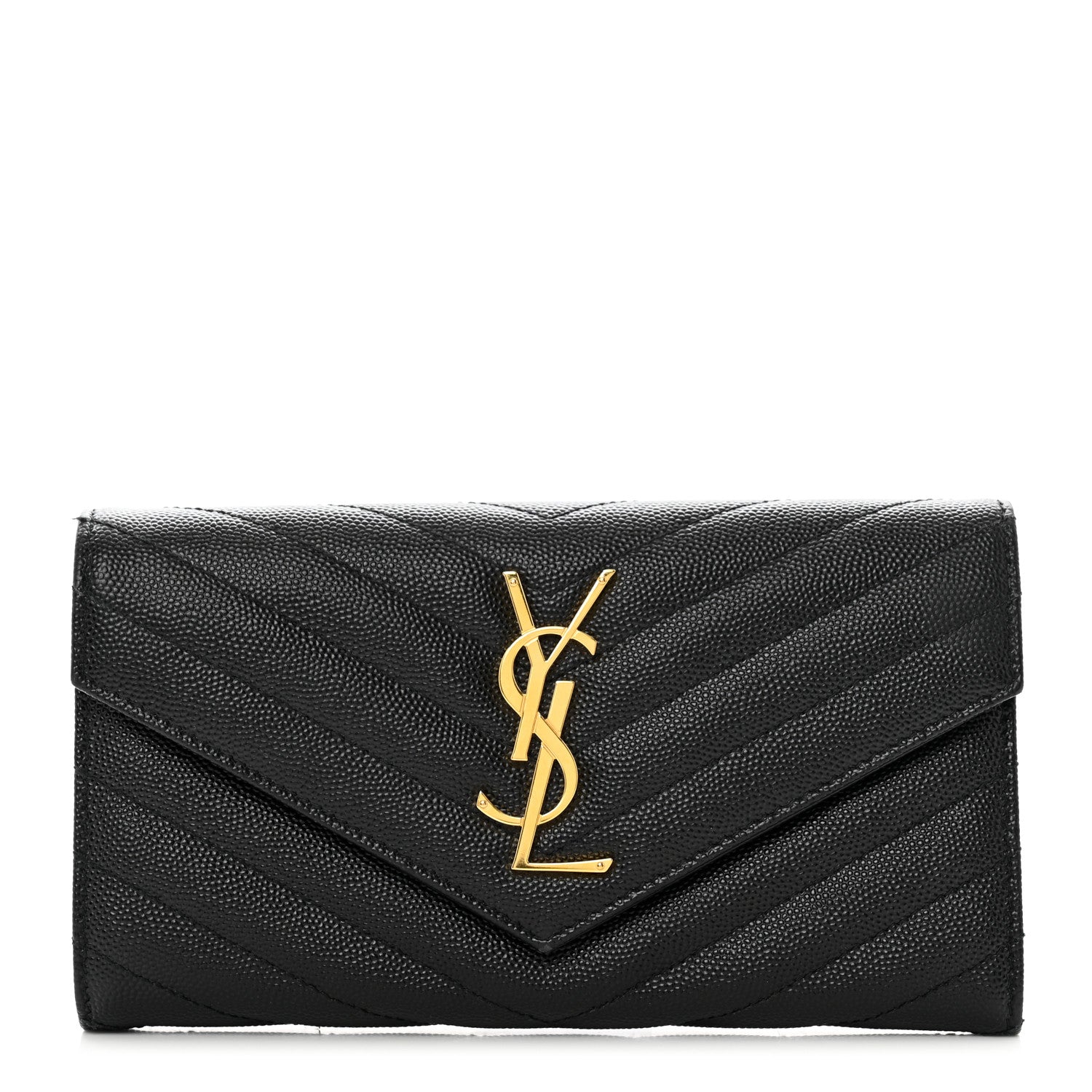 Saint Laurent Grain De Poudre Matelasse Chevron Monogram Flap Wallet Black 1 of 7