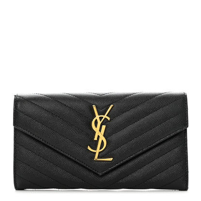 Saint Laurent Grain De Poudre Matelasse Chevron Monogram Flap Wallet Black 1 of 7